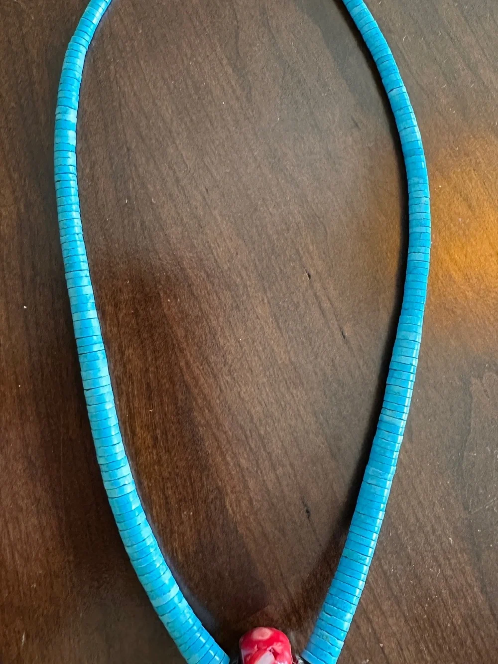 Vibrant Turquoise Necklace with Red Coral Bead Accent